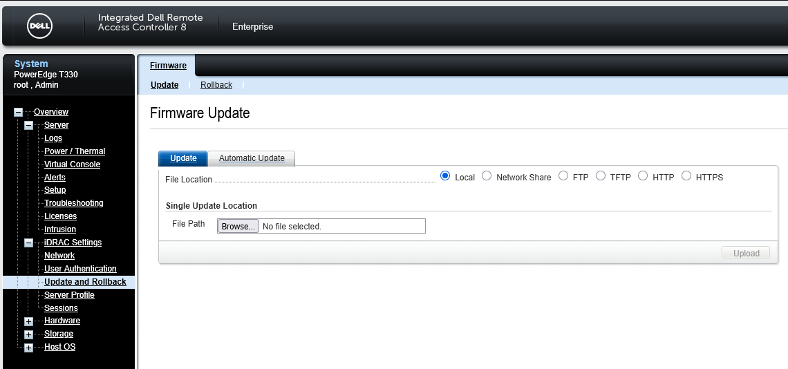 Firmware Update Page in iDRAC